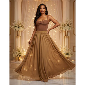 Popilush Brown Cowl Neck Corset Bodysuit XXL Sculpting Shapewear Glam Coquette